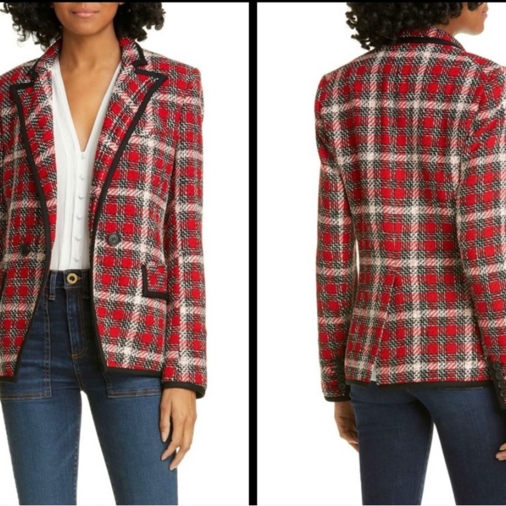 $698 Veronica Beard Harriet Cutaway Dickey Jacket stunning luxe red tweed sz 2 - Picture 1 of 16